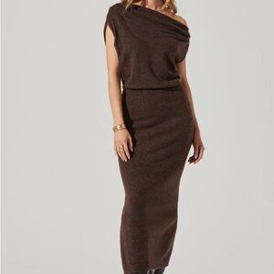 Astr One Shoulder Brown Dress